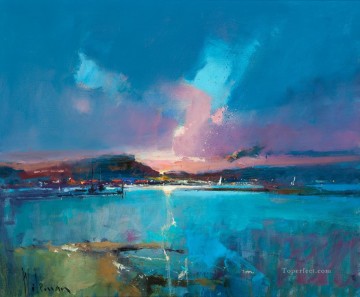 海の風景 Painting - 港の灯りが家に帰る抽象的な海の風景